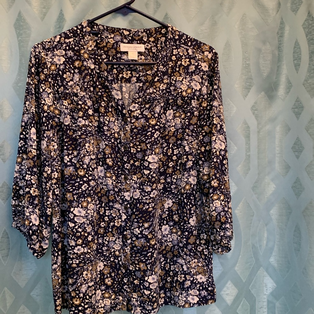 Christopher & Banks petite v neck 3/4 sleeve button up top, size PL